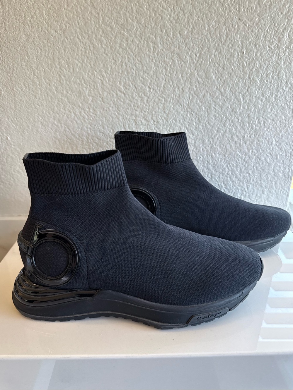 Ferragamo Gardena Black Knit Sock Slip On Sneakers size 7